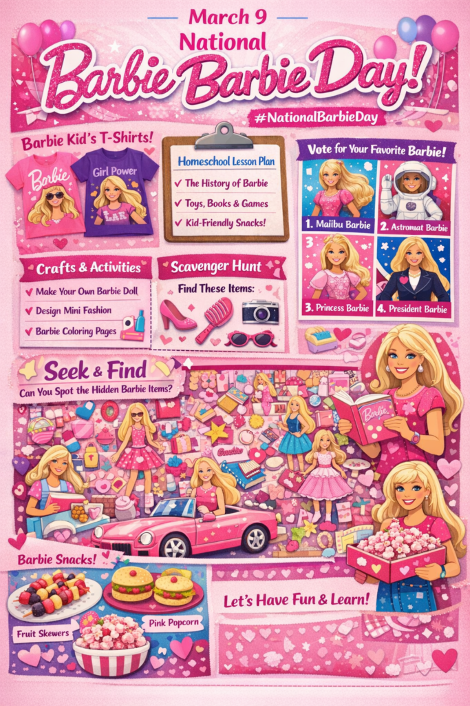 March 9 – National Barbie Day | #NationalBarbieDay Presented by TheMommiesReviews.com | Free Barbie Scavenger Hunt Printable & Seek‑and‑Find Activity