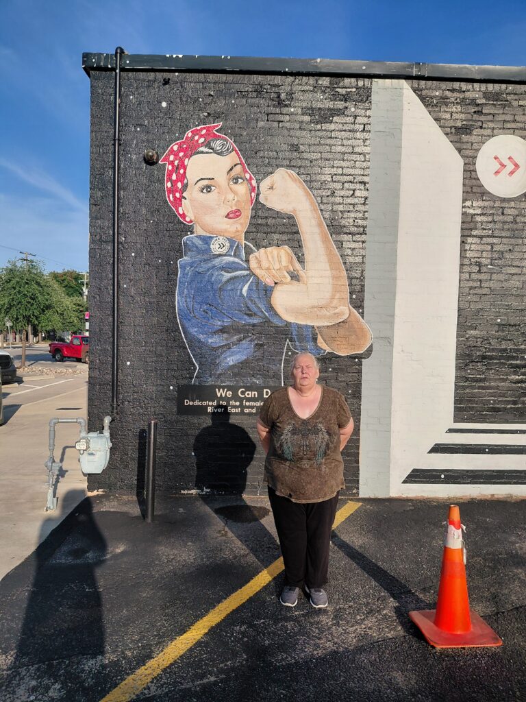 Riverside Patriotic Murals: Rosie the Riveter & American Flag Ribbon in Fort Worth